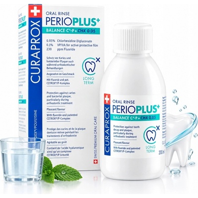 Curaprox Perio Plus+ BALANCE CHX 0,05% s chlórhexidínu citroxom a sodium fluoridom 200 ml