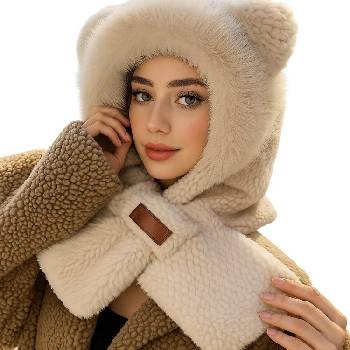 HARAHU Плетена качулка с шал и ушички - Светло кафяво kp36921 (36921)