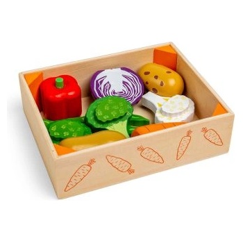 Bigjigs Toys - Дървен детски комплект за готвене - Щайга със зеленчуци (BJ477)