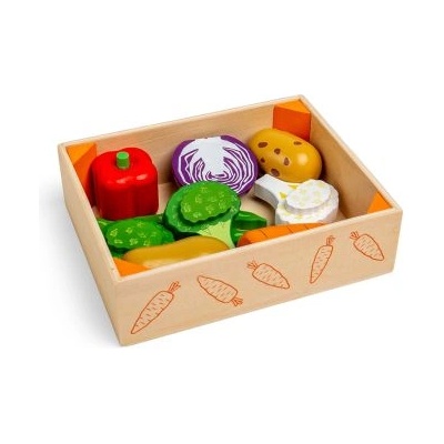 Bigjigs Toys - Дървен детски комплект за готвене - Щайга със зеленчуци (BJ477)