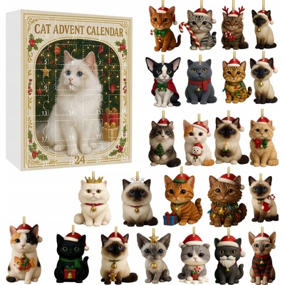 ADVENTNÝ KALENDÁR DARČEKOVÝ BOX ZÁVESNÉ OZDOBY NA VIANOCNÝ STROMČEK MAČKA MAČKY 2D