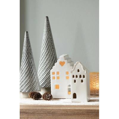 Béžová dekorace porcelánový domek s Led světýlky Christmas House M - 7*6*16 cm - Clayre & Eef