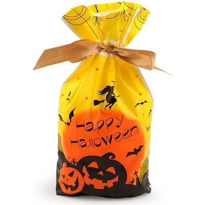 Sáček s atlasovou stuhou Halloween 15x22,5 cm - žlutá černá (50 ks)