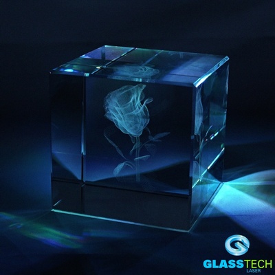3D Růže v krychli 100 mm