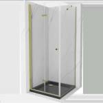 Mexen Lima сгъваема душ кабина 80 x 80 см, прозрачна, златна + тава Flat, черна (856-080-080-50-00-4070G)