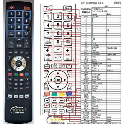 GENERAL ROADSTAR DVD-5108PSPK - съвместимо дистанционно управление на марката General (DVD-5108PSPK)