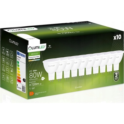 Lumiled 10x LED žárovka GU5.3 MR16 8W = 80W 720lm 4000K neutrální 120° 12V