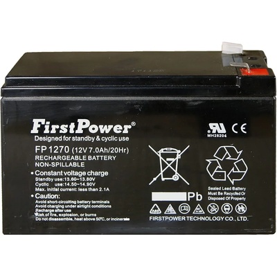 First Power Акумулаторна батерия First Power FP1270T1, 12V, 7 Ah, F1 конектори (FP1270T1)