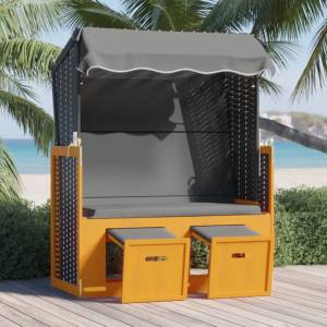 vidaXL Strandkorb с навес, полиратан и масивно дърво, черно и антрацит (318658)