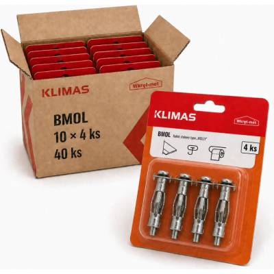 Klimas Wkret-Met 4x65mm - 1 Kartón (10x4 ks) - Hmoždinka rozperná oceľová do sadrokartónu "MOLLY" M4 x 65 blister, BMOL