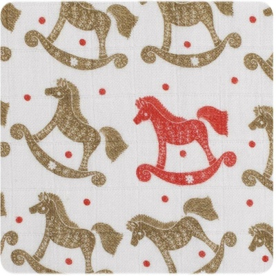 XKKO Biobavlněná plienka Organic 120 x 120 Rocking Horses Gold