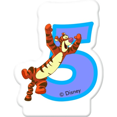 Procos Medvídek Pú dortová svíčka bílá s modrým číslem 5 a s tygříkem