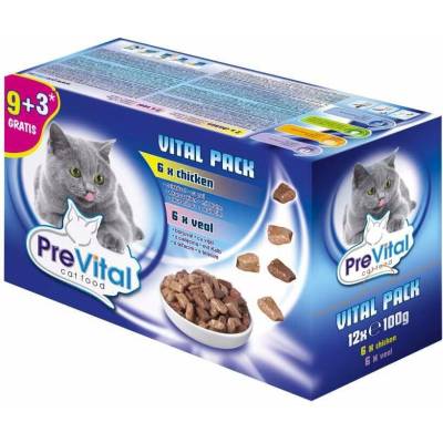 PreVital mačka kuracie teľacie a losos 12 pack 100 g