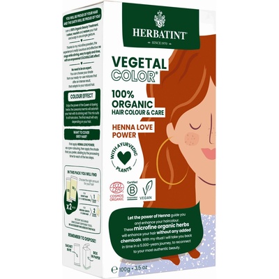 HERBATINT Vegetal 100% BIO rostlinná barva na vlasy 100 g HENNA LOVE POWER
