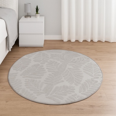 Takoy Koberec okrúhly s priemerom 120cm vzor lístie šedý-HT-00406 | Ø 120 cm