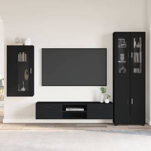 vidaXL Комплект ТВ шкаф FLORIN 3 бр. Черно Инженерна дървесина (3397965)