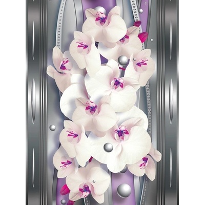 Preinterier Fototapeta panel - PL0181 - Orchidea na strieborno ružovom pozadí vlies - 206cm x 275cm