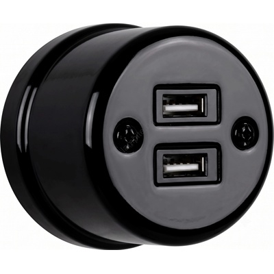 Elhard - Настенен керамичен ретро контакт 2xUSB-A черен (EF0076)