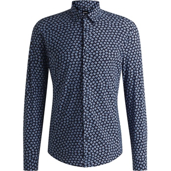 HUGO BOSS Men's P-Roan-Kent-C1-233 Patterned Long-Sleeve Shirt - Dark Blue 404