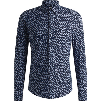 HUGO BOSS Men's P-Roan-Kent-C1-233 Patterned Long-Sleeve Shirt - Dark Blue 404