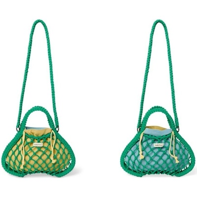 Studio Noos Macrame Mini Hand Bag Síťka Green & vnitřní taška Blue Yellow