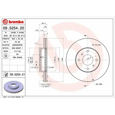 BREMBO brzdový kotúč 09.5254.21, súprava 2 ks