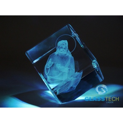 3D světec ve skleněné krychli 60 mm se sraženým rohem