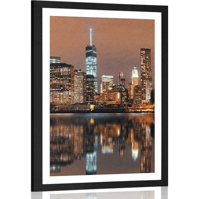 Plakát s paspartou odraz Manhattanu ve vodě - 20x30 silver