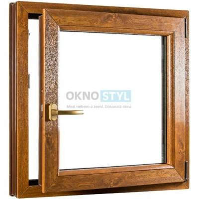 OKNOSTYL.cz jednokřídlé plastové okno otvíravo-sklopné pravé REHAU 8000 x 9000 mm Bílá / Zlatý dub