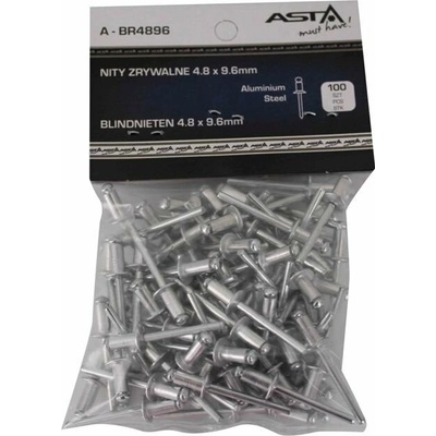 ASTA A-BR4896 Trhací nýty hliník-ocel, 4,8 x 9,6 mm, s plochou hlavou, sada 100 ks -