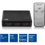 ACT 3 портов HDMI суич ACT , 4K@60Hz, USB, Дистанционно, Черен (EWENT-ACT-SPLIT-AC7845) - Allstore