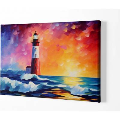 Obraz na plátně - Opuštěný maják a barevný západ slunce FeelHappy.cz Velikost obrazu: 150 x 100 cm