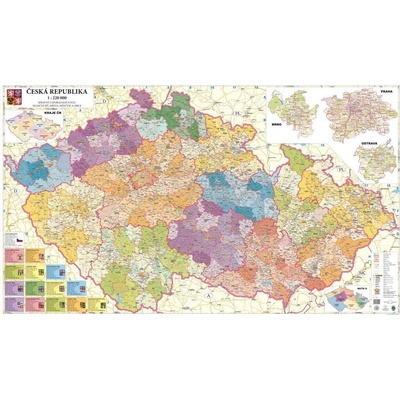 Excart Maps ČR - administrativní mapa 240 x 135 cm (vydání 2025) Varianta: bez rámu v tubusu, Provedení: laminovaná mapa v lištách