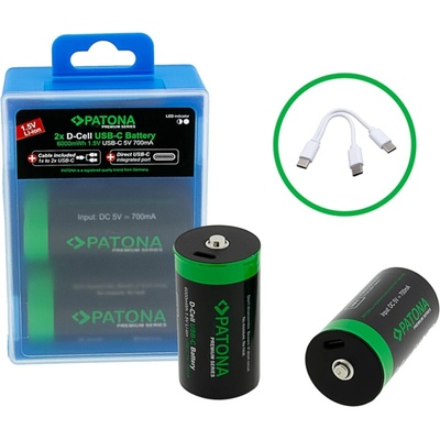 PATONA nabíjecí baterie LR20 mono D Li-lon 4000mAh 1,5V s USB-C nabíjením, 2ks v balení – Zbozi.Blesk.cz
