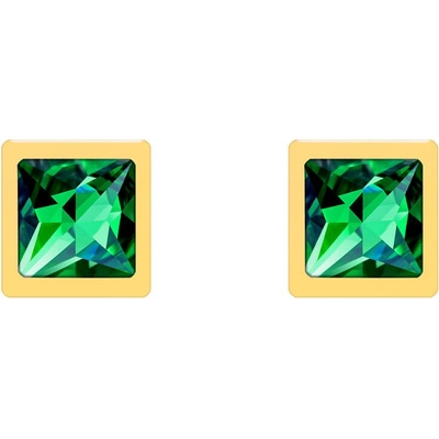 Preciosa Pozlacené peckové náušnice Straight se zeleným křišťálem Preciosa 7392Y66
