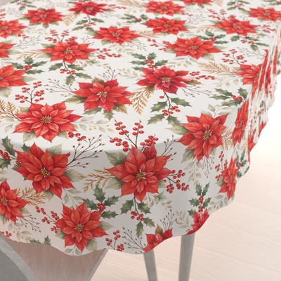 Biante oválný ubrus Leona LN-180 Vánoční růže a cesmíny na bílém 100x140cm