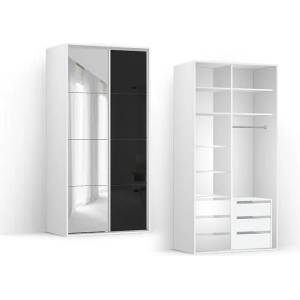 BRW Гардероб FLEX 120.7 / 66 / 240 см черен гланц / огледало (18/120-66-240/white/black-lustro/flex/brw)