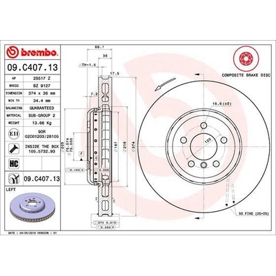 BREMBO Brzdový kotúč Brzdovy kotuc dvojdielny Ø374mm 09.C407.13