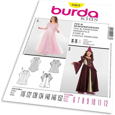 Střih Burda 2463 - Dětské středověké šaty, šaty pro princeznu / vílu – Zboží Dáma