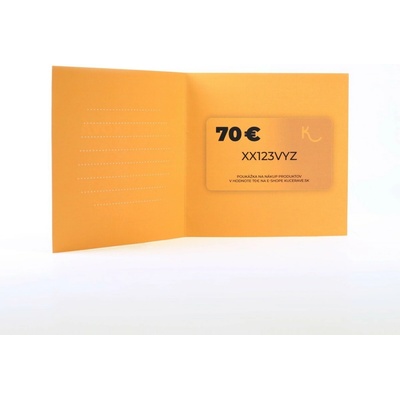 KUČERAVÁ Darčeková poukážka do e-shopu v hodnote 70€ – žltá fyzická papierová poukážka v obálke