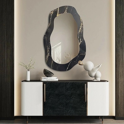 Alfaram Nepravidelné zrkadlo na čierno-zlatom mramore – MARBLE NOCTO 60x92