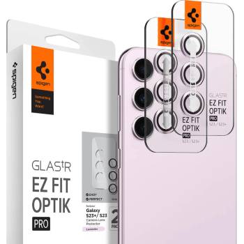 Spigen Optik Pro tR Ez Fit Lens Protector 2 Pack - 2 комплекта предпазни стъклени лещи за камерата на Samsung Galaxy S23, Galaxy S23 Plus (розов)