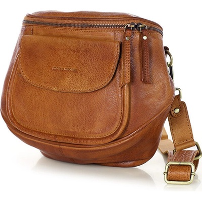 Mazzini Marco Kožená polokrúhla crossbody kabelka camel hnedá