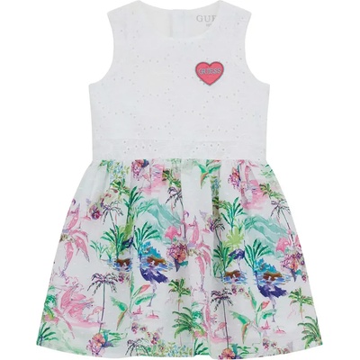 Guess Разкроена комбинирана рокля за мини момиче с перфорации и цветни мотиви Guess