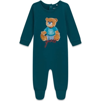 Guess Бебешки памучен гащеризон Guess Bear - Изумрудено зелено / Петрол