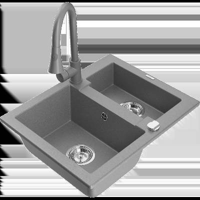 Carlos гранитна мивка с 1, 5 камери с кухненски смесител Elia, сив (6518-71-670101-71)