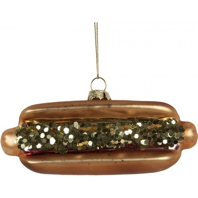 Clayre & Eef Vánoční skleněná závěsná ozdoba hot dog 13*4*6 cm