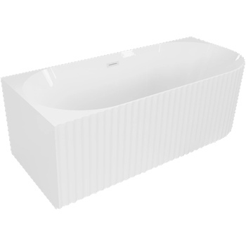 Mexen Gia свободно стояща ъглова оребрена лява вана 150 x 75 см, бял гланц, бял преливник - 52701507500L-20 (52701507500L-20)
