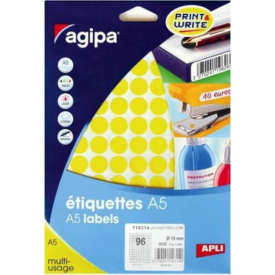 Etikety kruhové 15mm Agipa A5 žlté AG114314