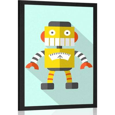 Plakát žlutý robot na modrém pozadí - 60x90 no frame